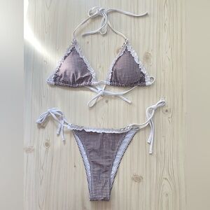 brown gingham bikini set